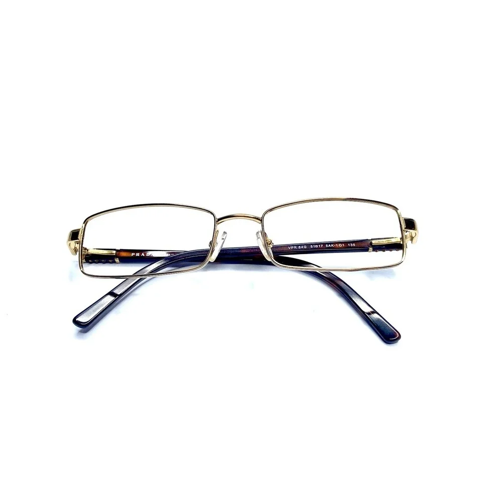 New Prada Gold Brown Rectangular Eyeglasses Italy VPR64G 5AK-1O1 51 17 135